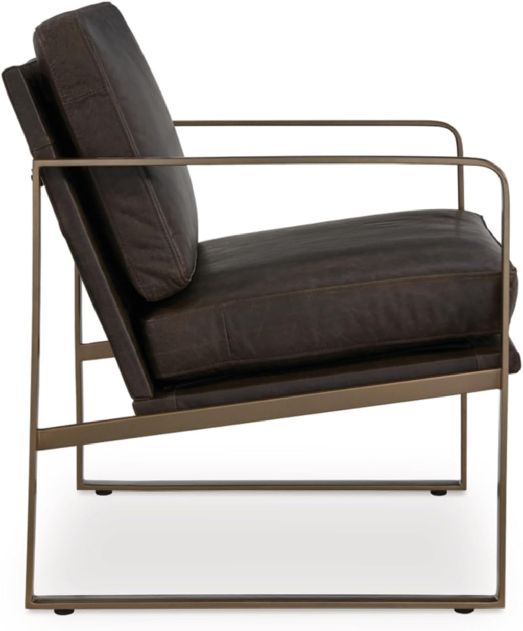 Signature Design by Ashley Bradett Modern Leather Accent Chair with Metal Frame, Dark Brown & Metallic