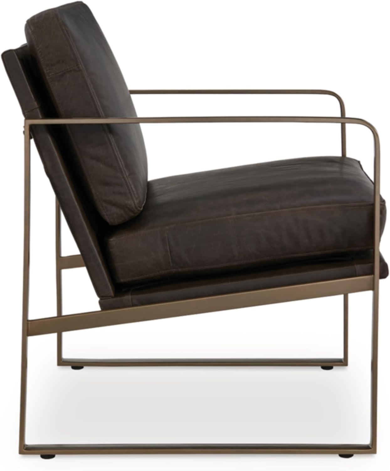 Signature Design by Ashley Bradett Modern Leather Accent Chair with Metal Frame, Dark Brown & Metallic