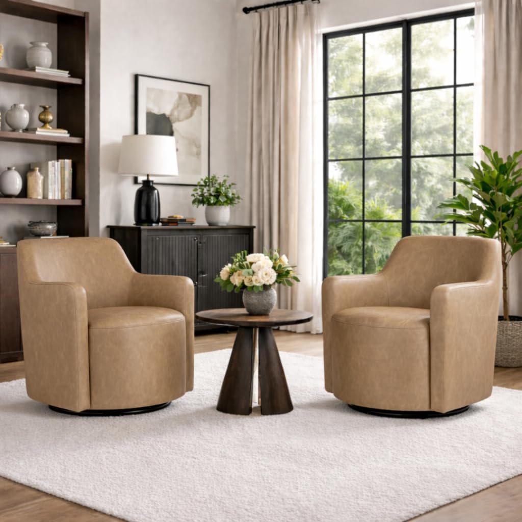 HomePop 360° Barrel Back Swivel Chair - Sand Faux Leather