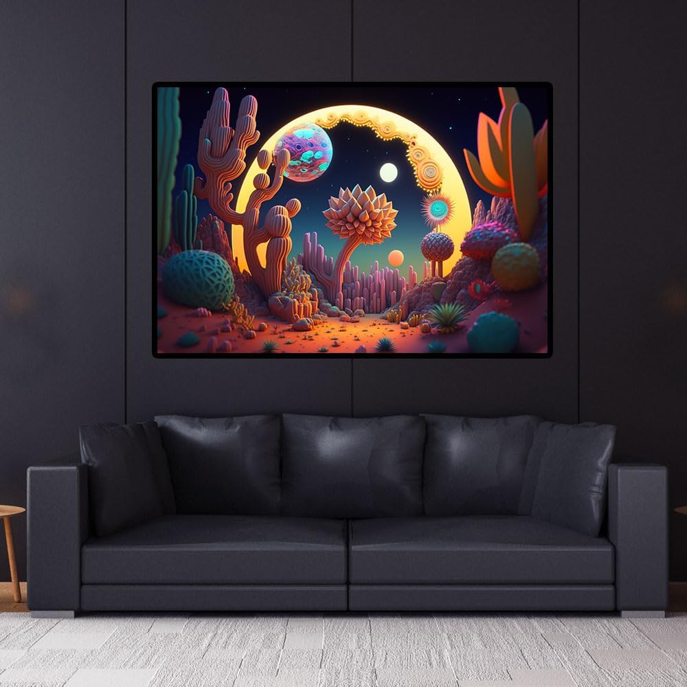 Cactus Cacti Garden, UV tapestry, Blacklight Reactive Wall Hanging, Neon Backdrop, Party Decor, Psychedelic Tapestry, Visionary Wall Art (Large)