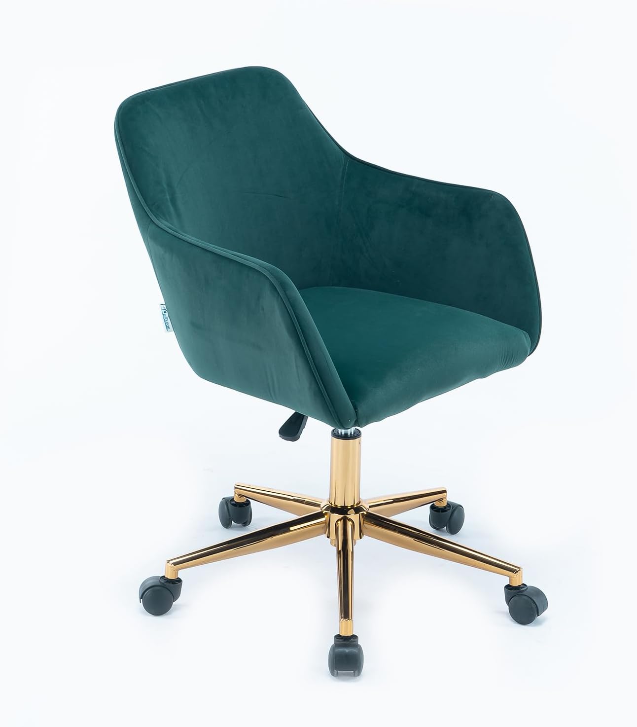 6955624348851 Modern Velvet, Height Adjustable, 360° Swivel Office Chair, Upholstered Cosmetic Dresser Armchair with Metal Feet and Backrest, Bedroom Furniture Dark Green