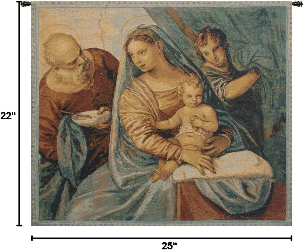 Charlotte Home Furnishings Inc. Madonna Della Pappa Italian Tapestry Wall Hanging 22 X 25 Inch Viscose Cotton And Polyester Blend Wall Art Perfect for Home Decor And Wall Decor By Paolo Veronese