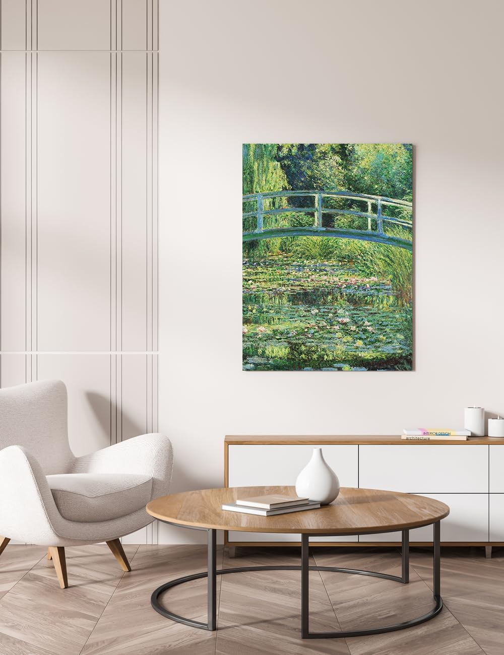 DECORARTS - The Japanese Bridge (Water-Lily Pond) by Claude Monet, Museum-Quality Giclee Canvas Print, Wall Art Reproduction, 30' W x 40' H, Made in USA