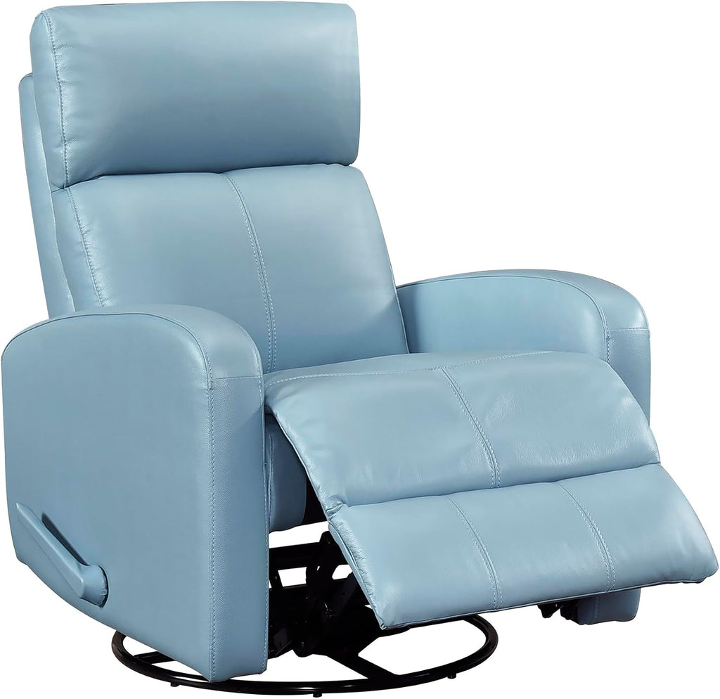 Lexicon Swivel Glider Reclining Chair, Top Grain Leather Match Manual Pull Handle Recliner, Comfy Nursery Glider Recliner, Swivel Reclining Chair for Living Room/Office/Bedroom/Apartment, Blue