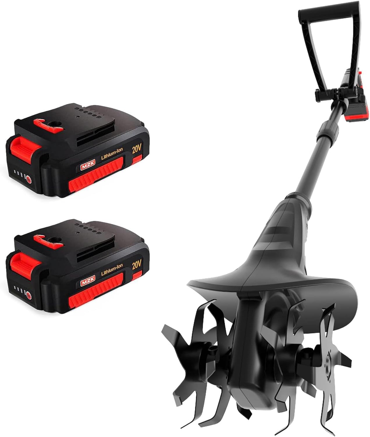 MZK 20V Cordless Tiller Cultivator with Steel Tines, Battery Powered Garden Cultivator, 360RPM Electric Tiller