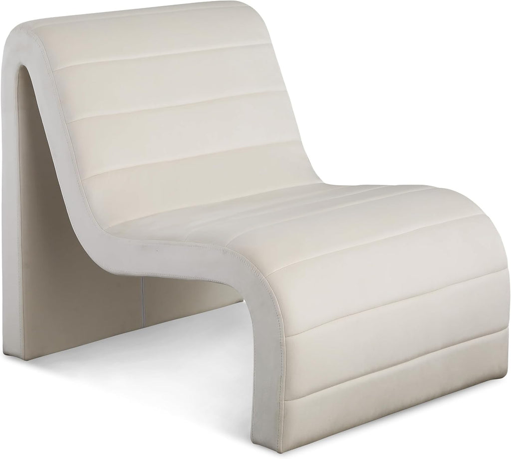 Meridian Furniture 403Cream Ivy Collection Modern | Contemporary Velvet Upholstered Accent Chair with Rich Cream Velvet, Channel Tufted Design, Curved Shape, 26.4' W x 37.4' D x 31.1' H, Cream