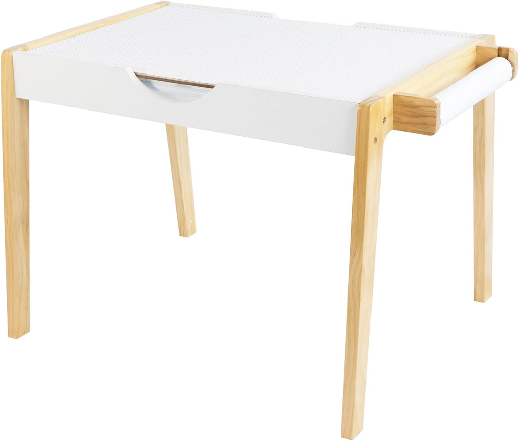 Humble Crew Kids Activity Table with Storage, 3-in-1 Table with Building Bricks, Art Paper Roll & 12-Bin Organizer, Playroom Desk for Learning, Crafts & Building Block Play