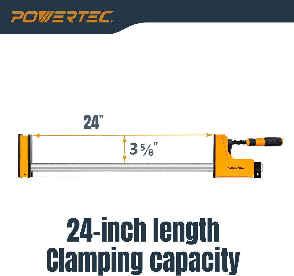 POWERTEC 72451 24' Woodworking Parallel Clamps Jaw Bar Clamp Spreader Tool 4PK, with 4PK Parallel Clamp Blocks - for Cabinet Door & Frame Gluing