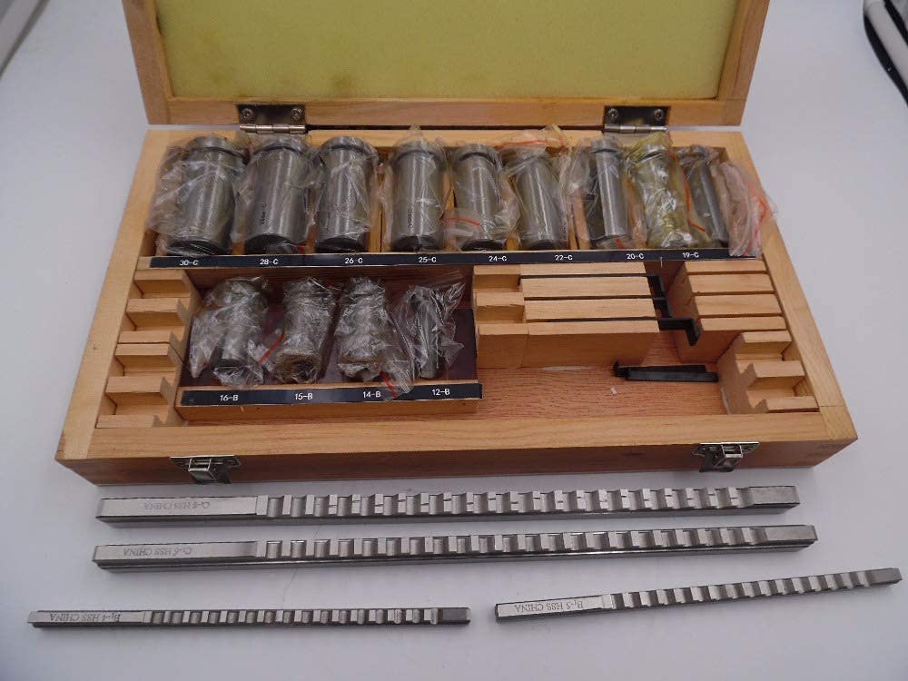 Keyway Broach Sets 22Pcs HSS Metric Industrial Tools for Lathe B-4mm, B-5mm, C-6mm, C-8mm Keyway Size High Precision Cutting