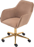 Modern Velvet, Height Adjustable, 360° Swivel Office Chair, Upholstered Cosmetic Dresser Armchair with Metal Feet and Backrest, Bedroom Furniture Light Coffee
