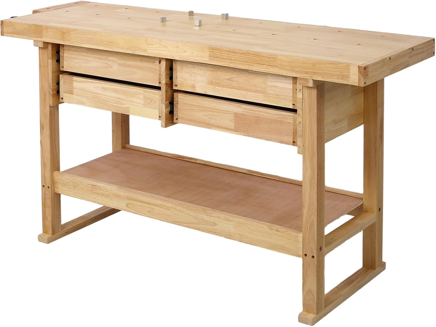 Montary 60-Inch Wood Workbench - Rubber Wooden Heavy Duty Work Bench with 4-Drawer & Shelf, 450lbs Weight Capacity Work Bench for Garage Workshop, Woodworking and Home