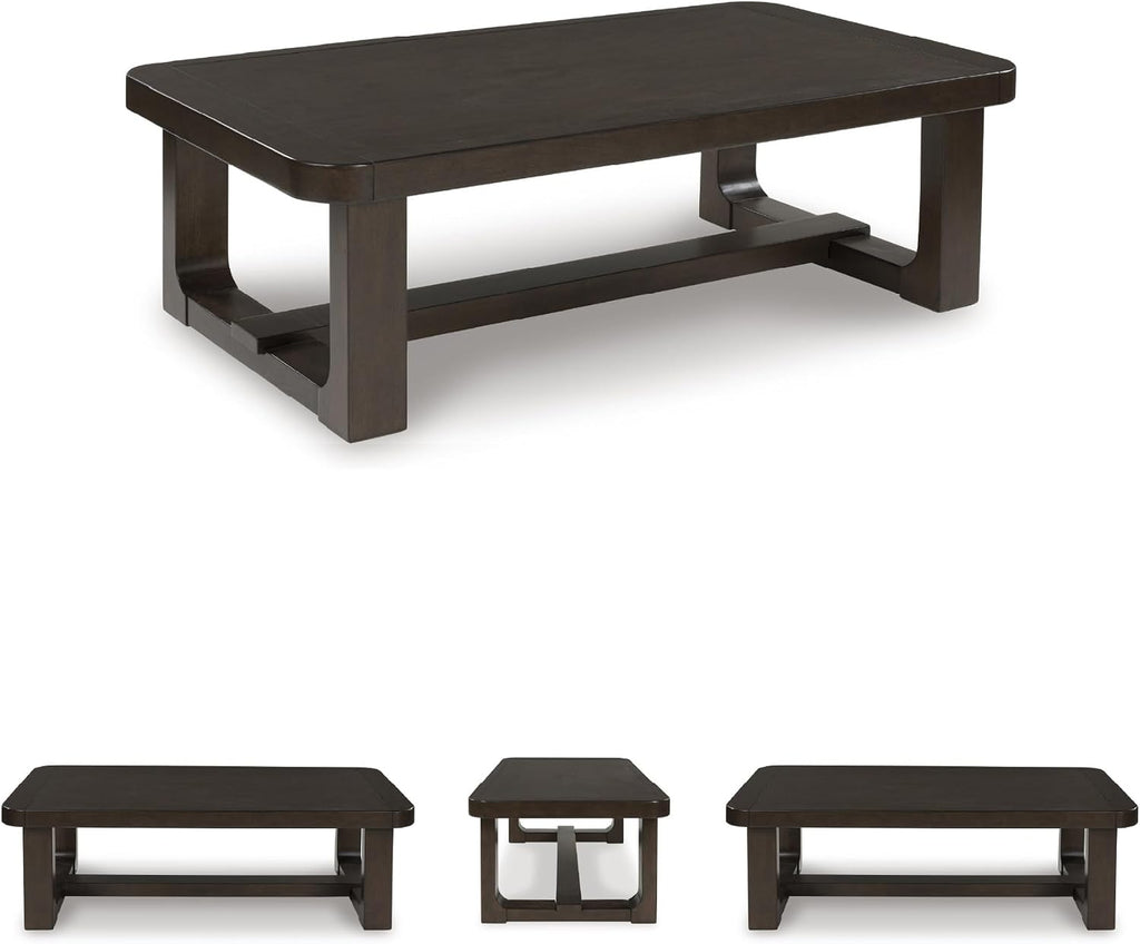 Signature Design by Ashley Breckington Modern Coffee Table with Trestle Base, Dark Brown