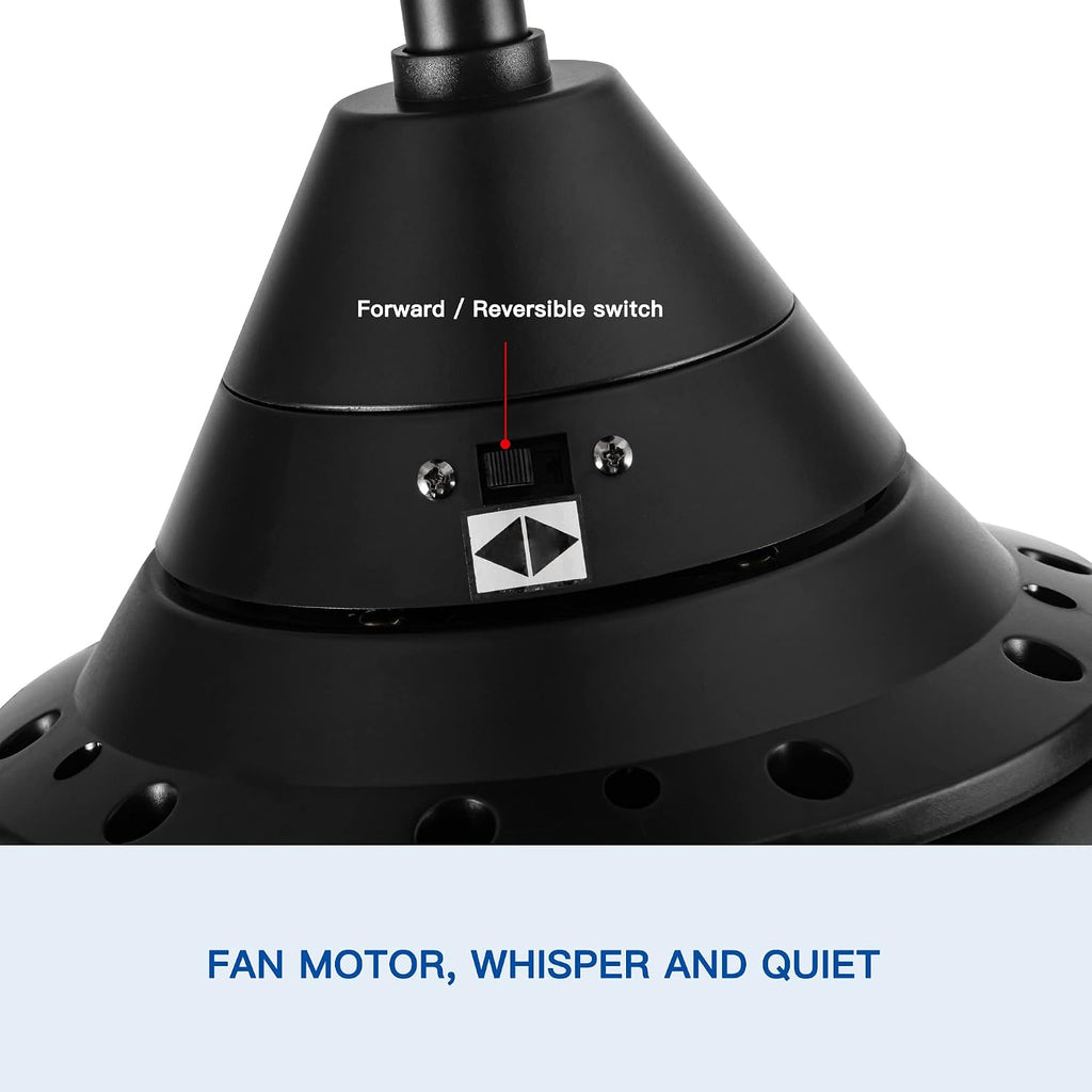 LED Black Ceiling Fan with Light And Remote,56 Inch, Black ABS Blade,For Indoor Outdoor Modern Flush Mount Ceiling Fan