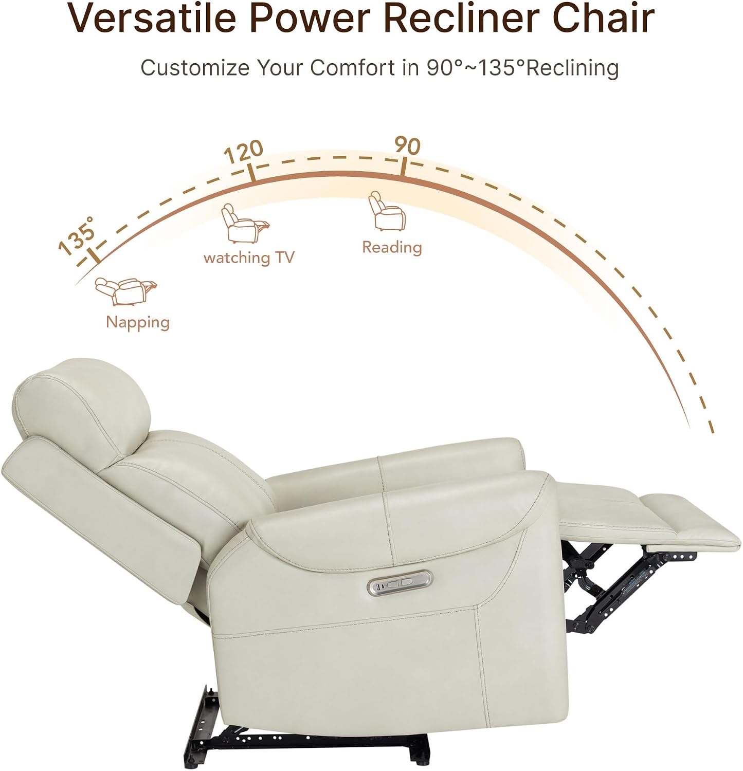 KISLOT Wall Hugger Recliner Chair for Adults, Faux Leather RV Recliner with USB Charging Ports Electric Power Reclining Sofa for Living Room Home Theater Seating Bedroom