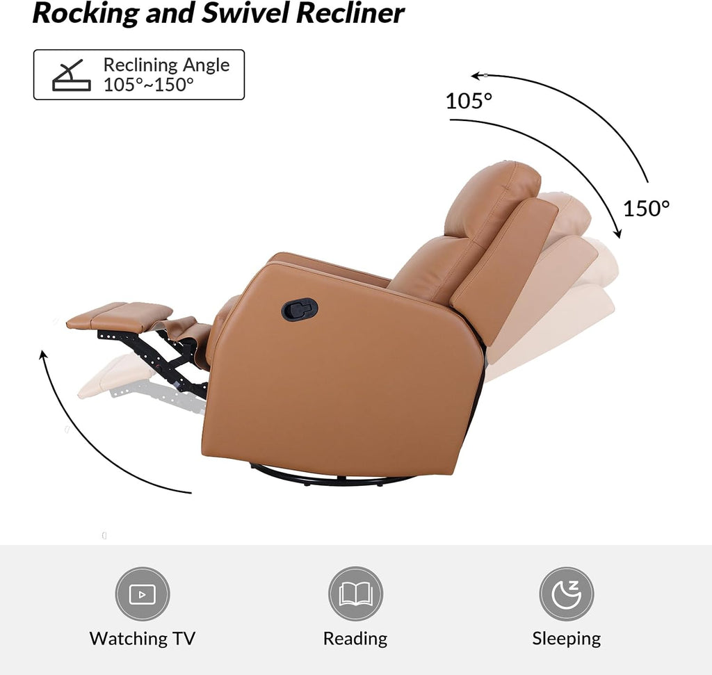 HULALA Home Recliner Chair Leather Recliners, Rocking 360 Degree Swivel Chair, Wingback Armchair, Theater Seating Lounge Sofa for Living Room Bedroom