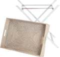 KOUBOO La Jolla Rattan Butler Tray with Folding Stand, Hand-Woven Decorative Tray, Coffee Table Trays, Serving Breakfast Bed Room Tray, Home Decor, White Wash