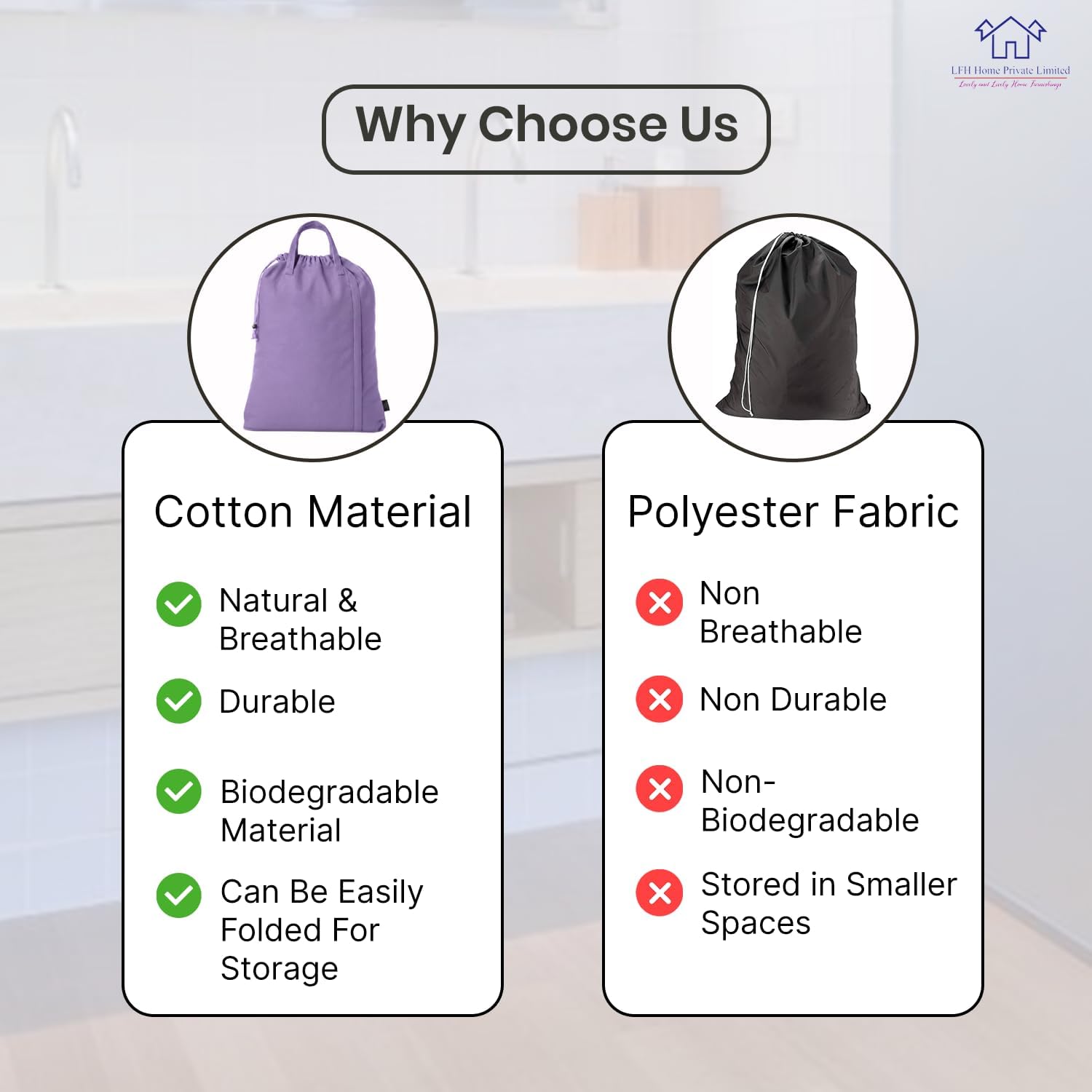LFH Home Cotton Rich Large Premium Canvas Laundry Bag, Heavy Duty Washable Laundry Hamper with Drawstring & Handles, Multi-Use Clothes Storage for Home, Travel & College 18'x26' (Pack of 6) - Lavender
