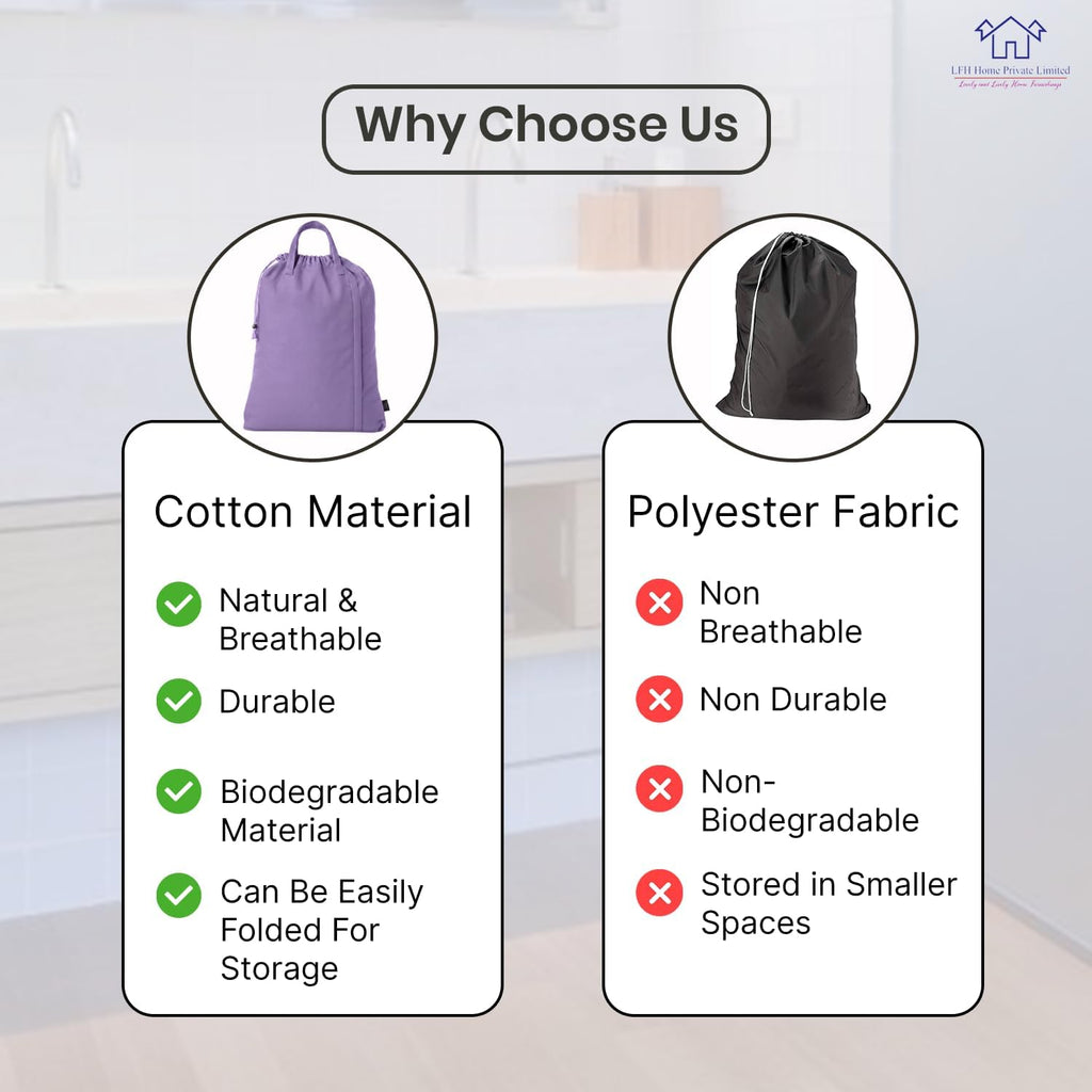 LFH Home Cotton Rich Large Premium Canvas Laundry Bag, Heavy Duty Washable Laundry Hamper with Drawstring & Handles, Multi-Use Clothes Storage for Home, Travel & College 18'x26' (Pack of 6) - Lavender