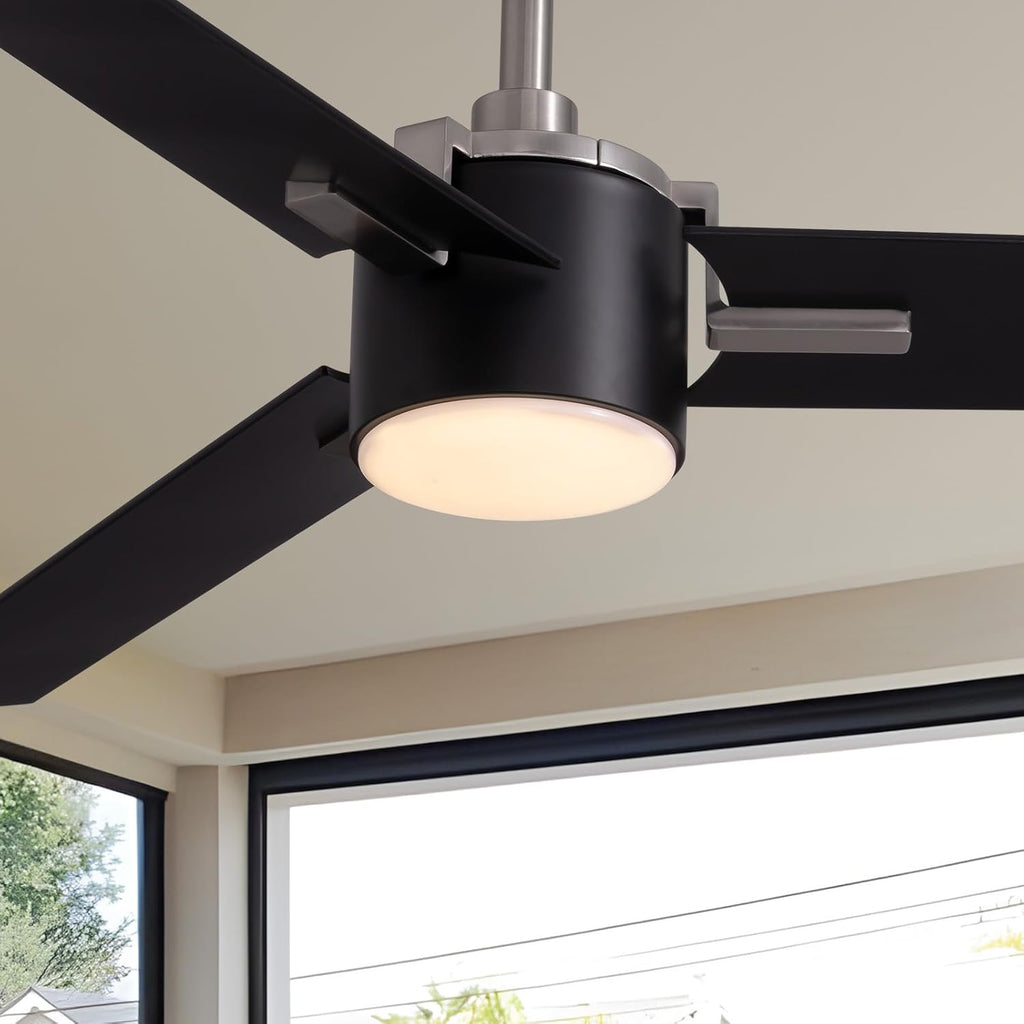 56 Inch Black Ceiling Fans with Lights, Reversible Quiet DC Motor, Modern Ceiling Fan with Light and Remote, Indoor/Outdoor Use