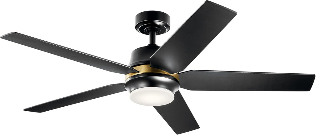 Kichler Maeve 52 in LED Ceiling Fan with Light, Modern Indoor Fan with Satin Etched Cased Opal Glass in Satin Black, Natural Brass Accent Ring, Wall Control, for Bedroom Living Room, 300059SBK