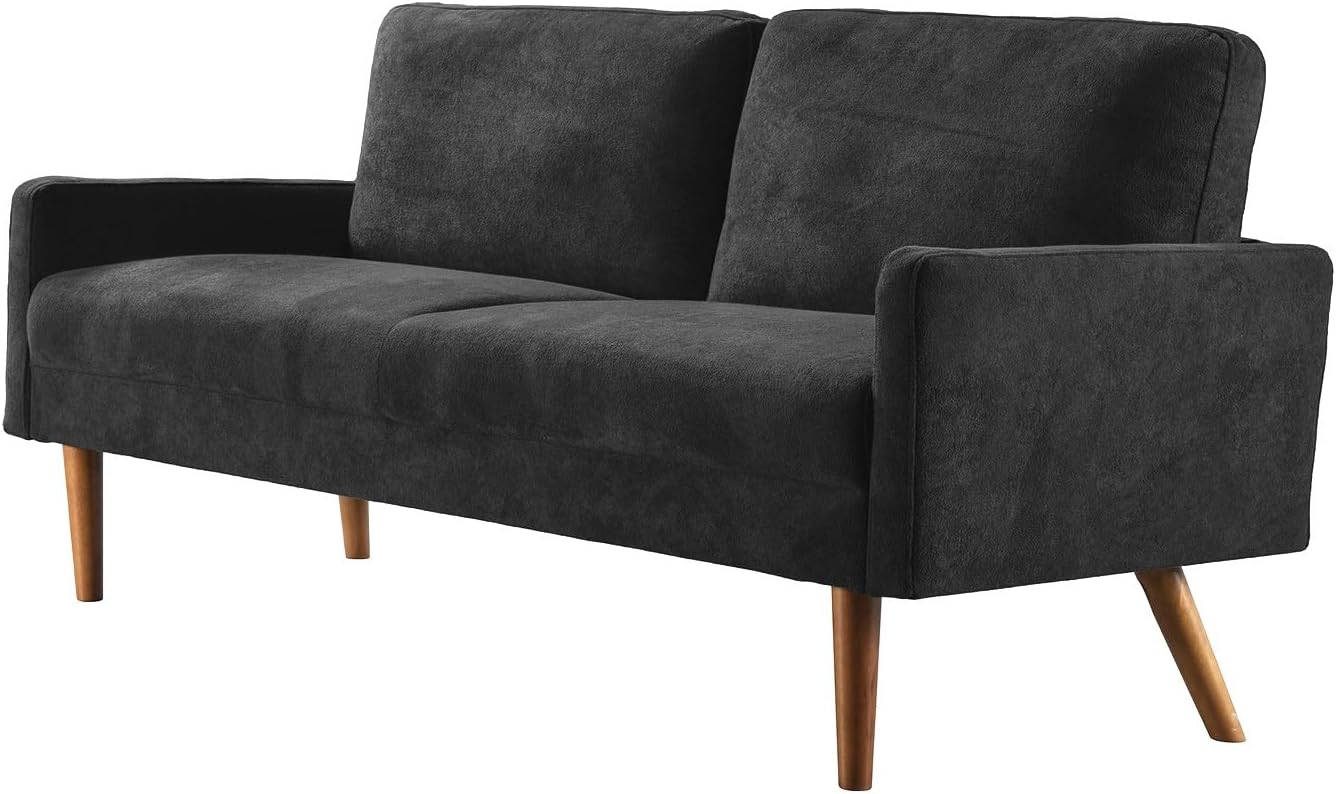 Kent Velvet Sofa, European Style with Sleek Design, Modern & Vintage Flair, Upholstered 3 Seater Couch, Chic Living Room Furniture Seating for Home, Apartment or Office, Black