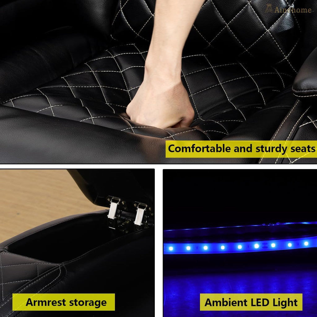 A Ainehome Power Furniture Reclining Sectional Sofa Set, Living Room Power Recliner Adjustable Sofa, Loveseat and Chair with USB Chargers/Storage Console for Living Room/Office(A-Black)