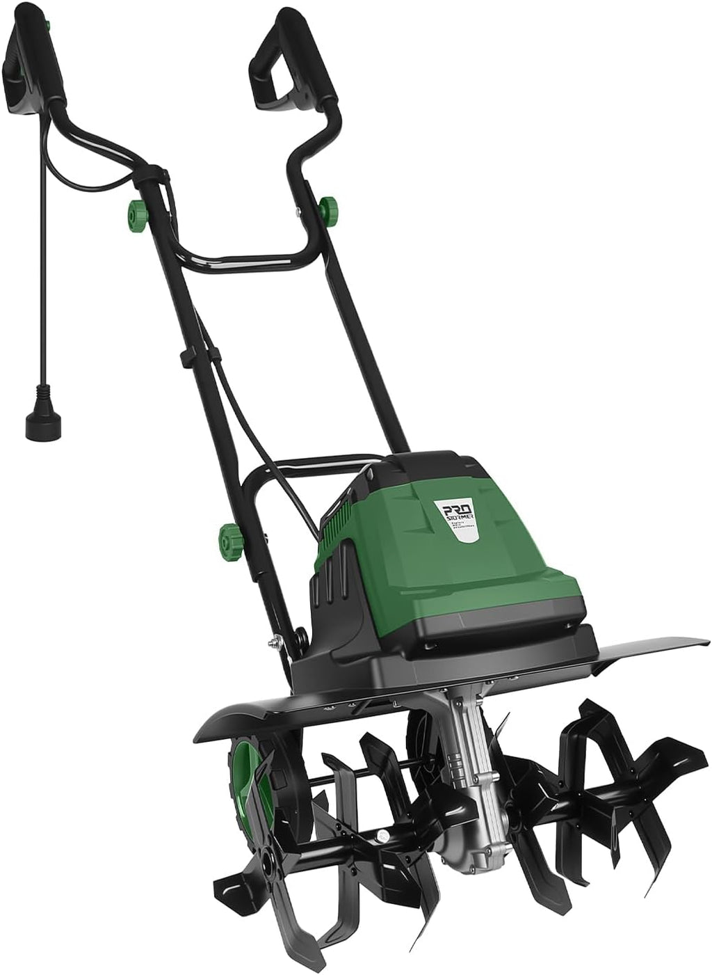 Prostormer Electric Garden Tiller Cultivator, 15-Amp 18-Inch Corded Tilling Machine for Lawn, Yard, and Gardening Care, Portable Garden Rototiller with Adjustable Wheels