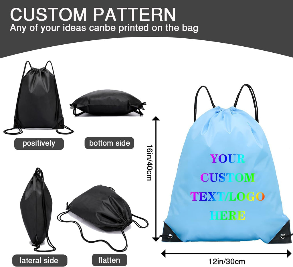 Custom Bags With Your Logo Set of 100 Custom Backpack Draw String Bags Pack Bulk for Travelling Swimming Gym Everyday Use (Blue 1)