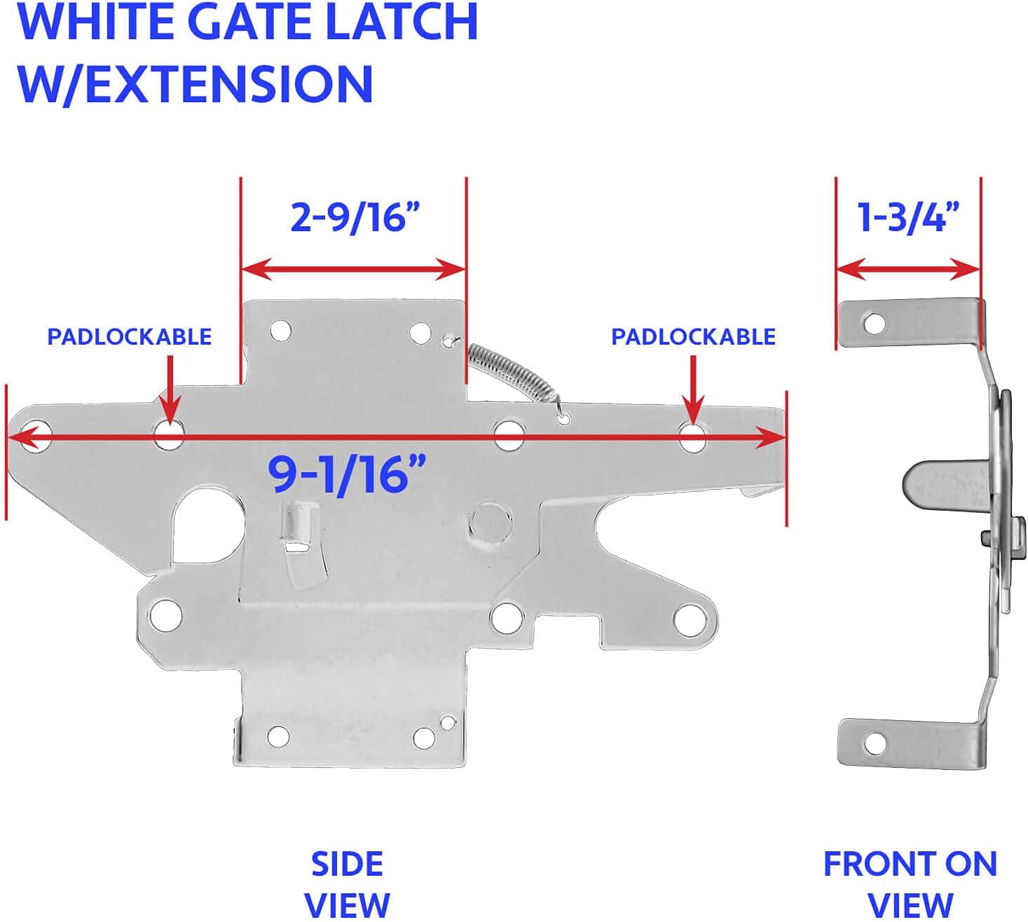 Jake Sales - Stainless Steel Extended Gate Latch White (for Vinyl, Wood, PVC etc Fencing) Fence Gate Latch w/Mount Hardware - CASE Qty 12