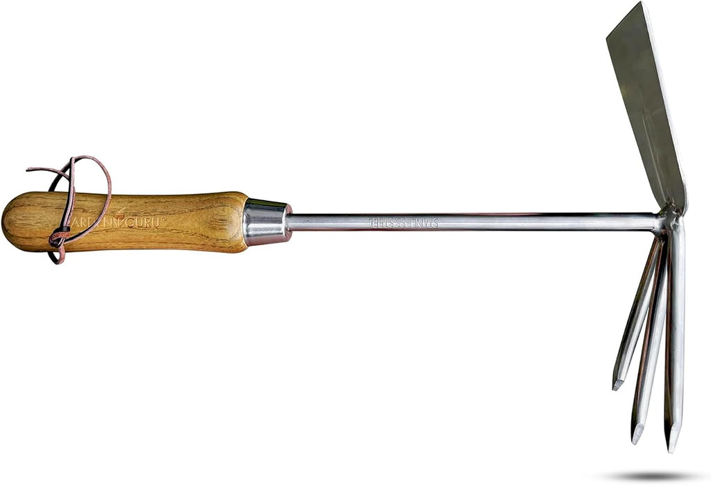 Garden Guru Eco Hand Cultivator Hoe Tiller Tool - 100% Recycled Stainless Steel - Rust Resistant - FSC Certified Wood Ergonomic Handle -Great for Gardening Cultivating Weeding - 1 Case (40 Pcs)