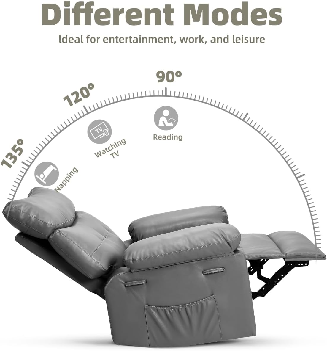 GarveeHome Oversized Recliner Chairs, Classic Manual Leather Recliner, Home Theater Seating with Lumbar & Arms Support for Living Room, Bedroom and Nursery - Grey