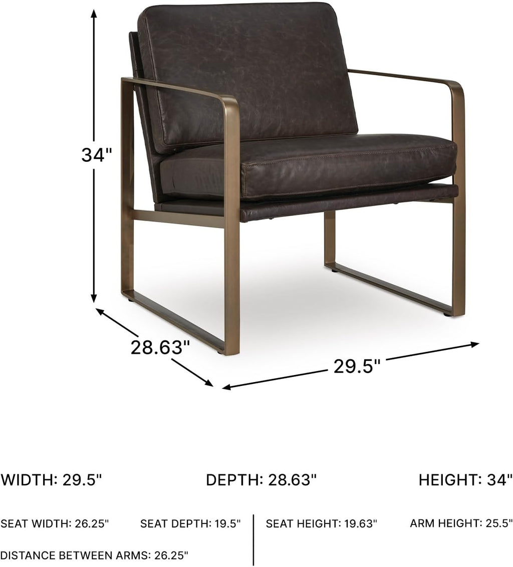 Signature Design by Ashley Bradett Modern Leather Accent Chair with Metal Frame, Dark Brown & Metallic