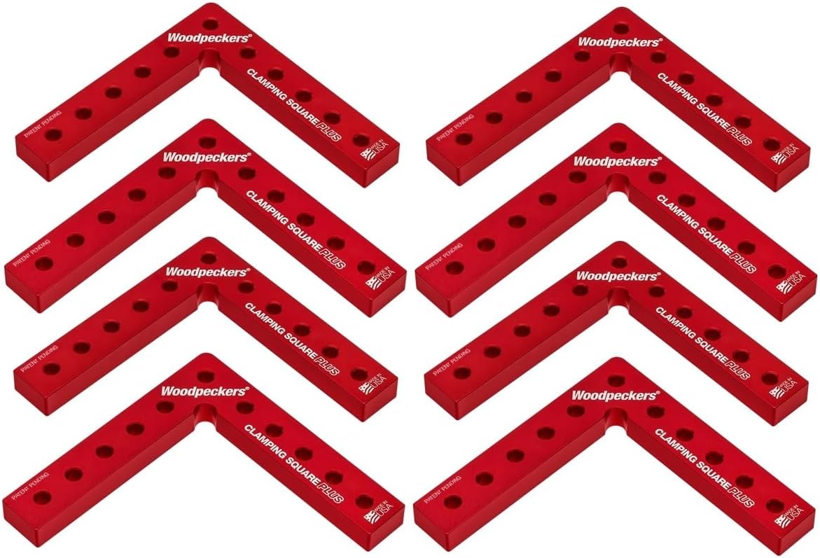 Woodpeckers Clamping Squares Plus, 8 Pack CSP Squares, 6.75 Inch Long Aluminum 90-Degree Corner Clamps for Woodworking, USA Made