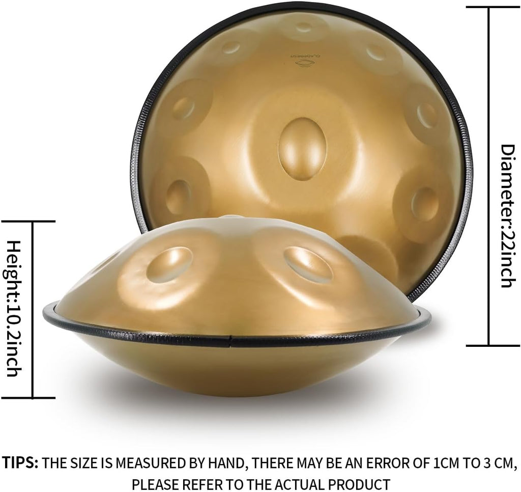 GLADFRESIT Handpan 22-inch, 10 notes, comes with a handpan backpack, stand, two mallets, and cleaning cloth. (Gold, 432hz)