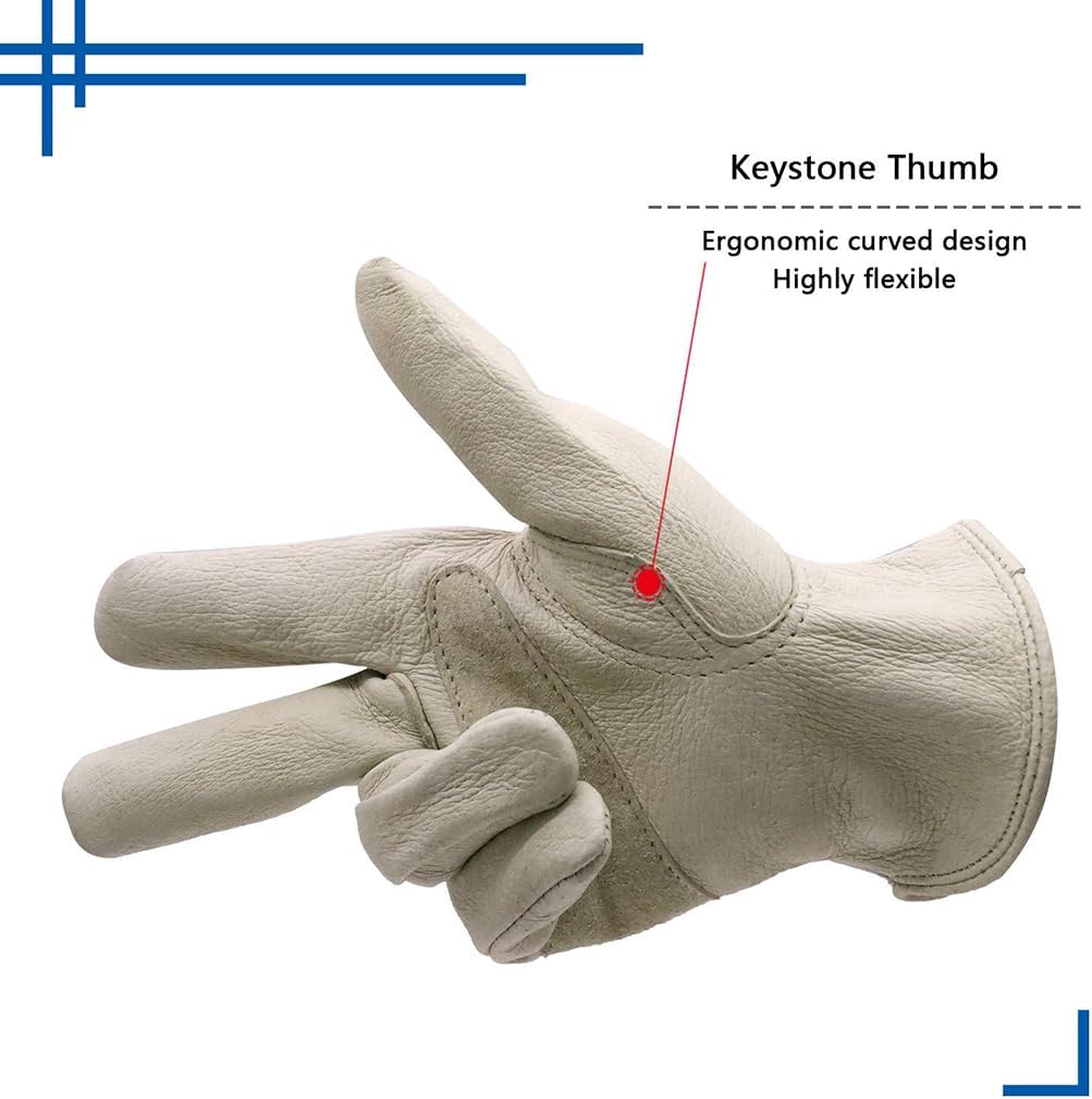 HANDLANDY HLDD 2 Pairs Leather Work Gloves for Men & Women, Reinforced Durable Palm for Welding, Farm, Gardening, Driving