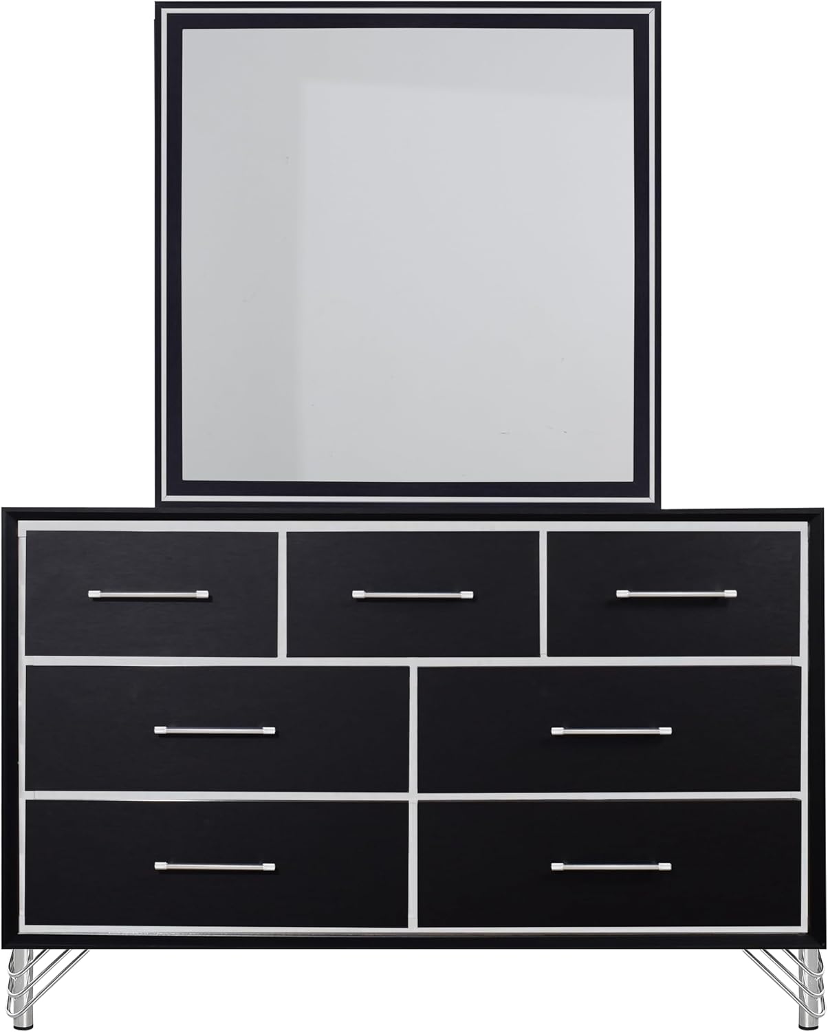 New Classic Furniture Ava 2-Piece Wood Dresser and Mirror Set, Ebony Black