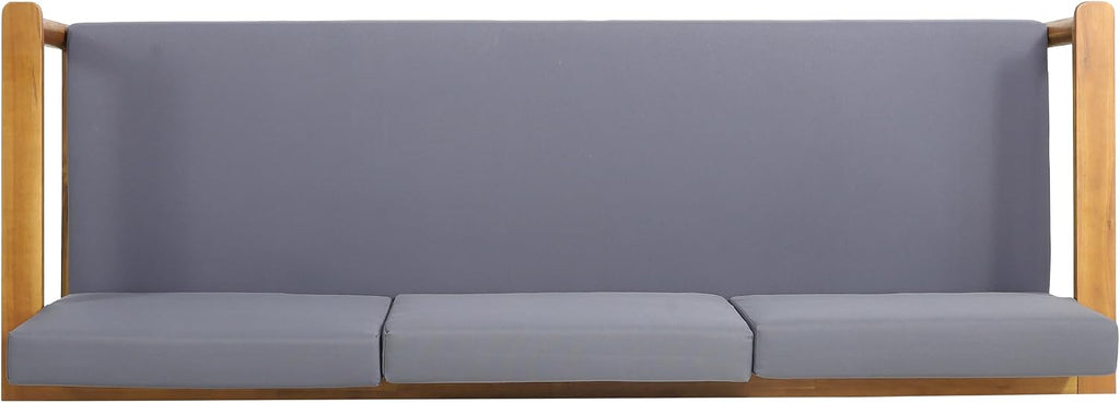 Christopher Knight Home Gaviaz Acacia Wood Outdoor 3 Seater Sofa, 76'' Modern Patio Couch with Water-Resistant Cushions and Open Slat Design for Garden Poolside Deck, Dark Gray