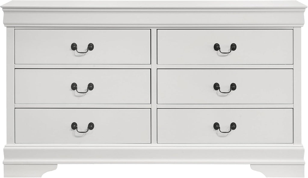 Coaster Home Furnishings - Louis Philippe - Wood - 6-Drawer Dresser with Traditional Style, Molded Trim, Bracket Feet, Center Metal Glides - Bedroom - White - 202443