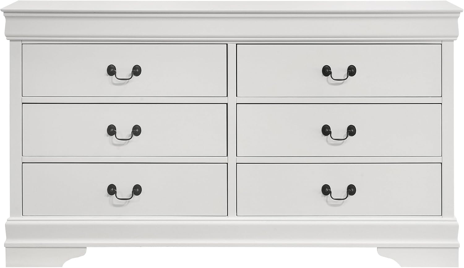 Coaster Home Furnishings - Louis Philippe - Wood - 6-Drawer Dresser with Traditional Style, Molded Trim, Bracket Feet, Center Metal Glides - Bedroom - White - 202443