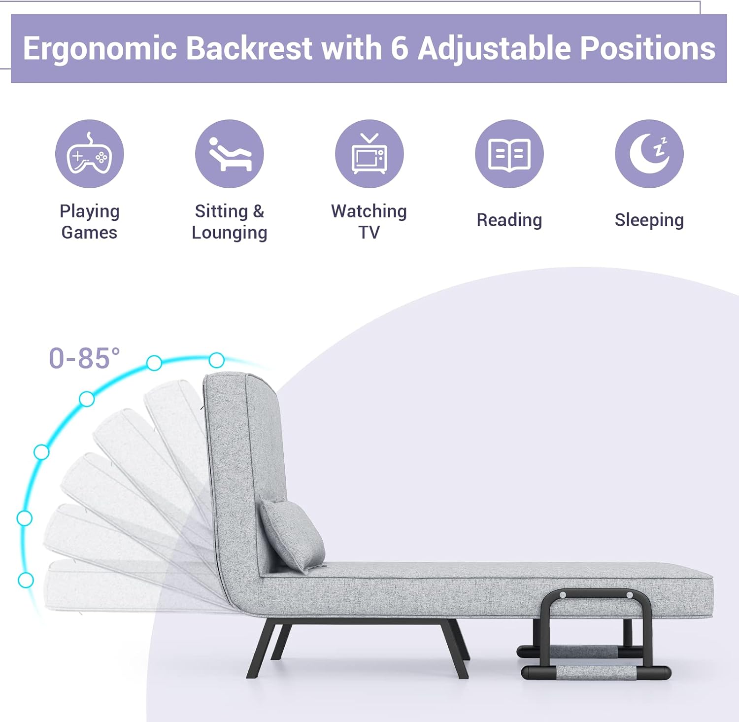 KOMFOTT Convertible Sleeper Chair Bed, 4-in-1 Folding Sofa Bed with 6-Position Adjustable Backrest, Upholstered Chaise Lounge with Removable Pillow, Leisure Recliner Lounge Couch for Home Office