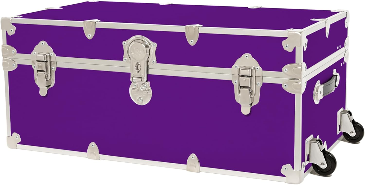Rhino Trunk & Case Classic Camp & College Trunk with Wheels. 30'x17'x13', 1500+ lbs Capacity - Many Colors, Soft-Close Lid. Strong, USA Made Summer Camp Footlocker and Secure Dorm Storage Chest
