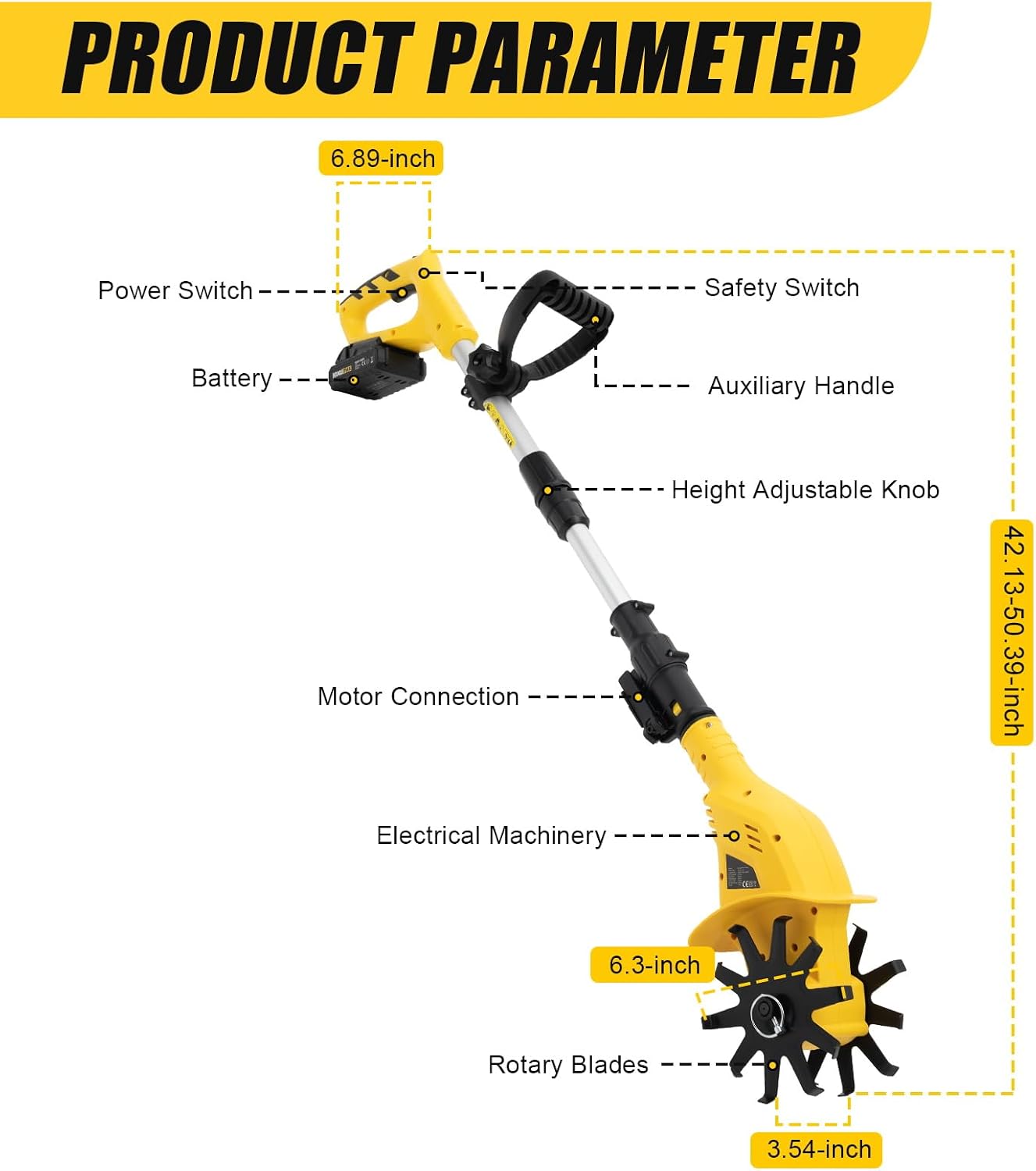 20V Cordless Tiller Cultivator, Handheld Electric Rototiller, 6.6In Depth Garden Rototiller for Lawn/Gardening/Soil Cultivation(Battery and Charger Included)