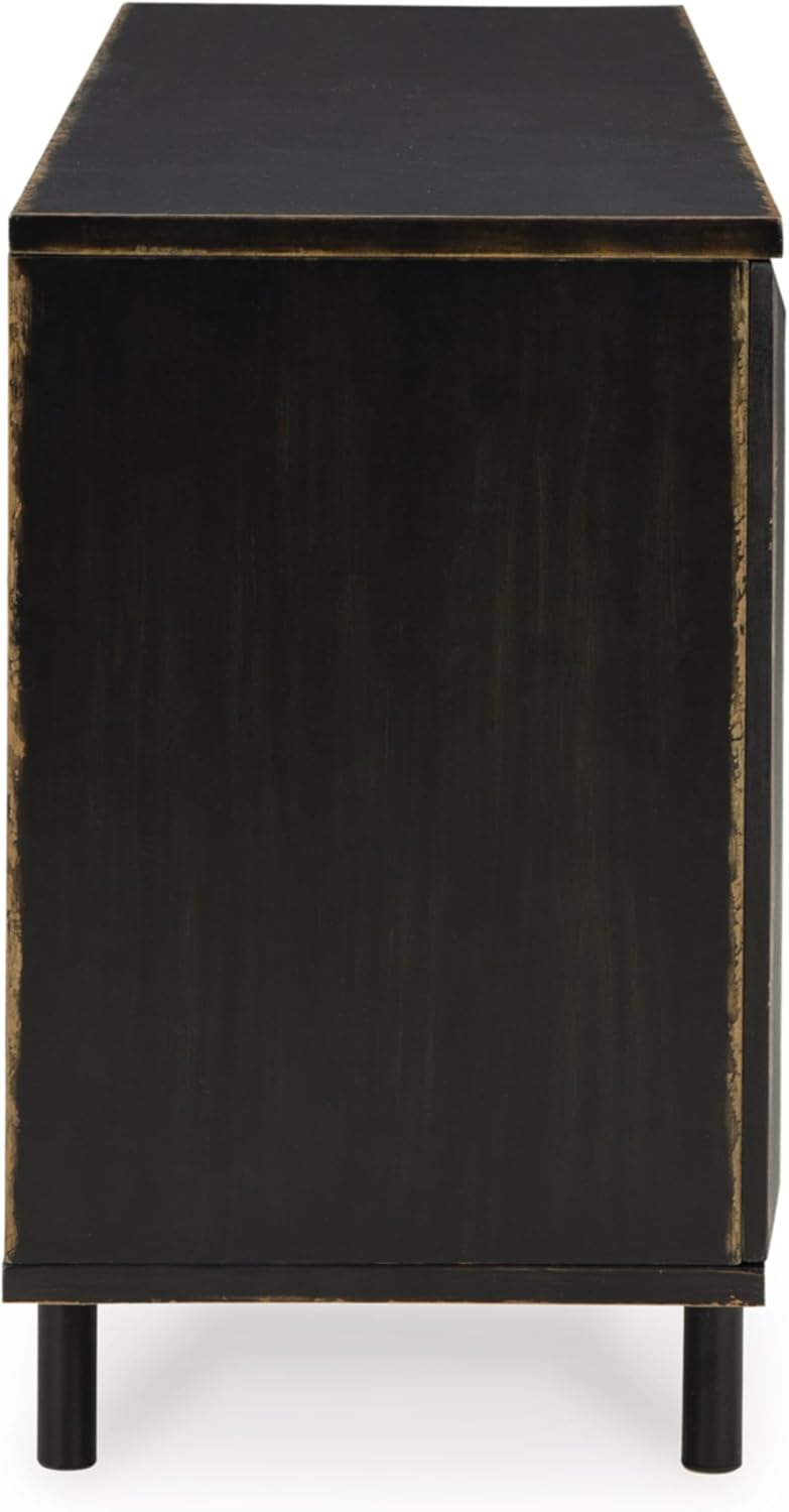 Signature Design by Ashley Fair Ridge Casual Square Patterned 3-Door Distressed Accent Cabinet with 3 Adjustable Shelves, Black & Dark Brown