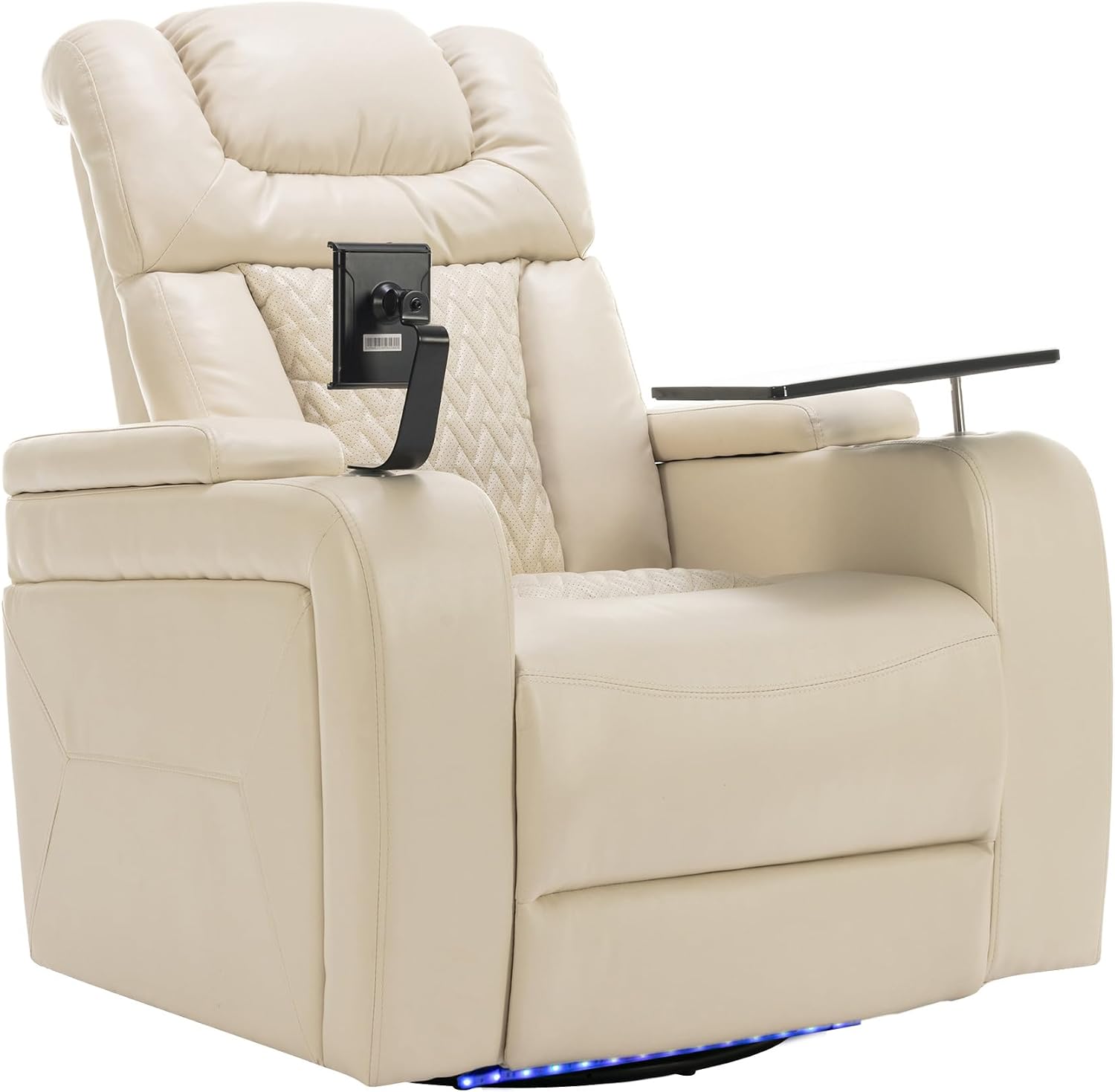 Ball & Cast Power Recliner Chair,270 Degree Swivel PU Leather Home Theater Seating for Living Room,Soft Individual Chair with Tray Table, Phone Holder,Cup Holder,USB Port,Hidden Arm Storage,White