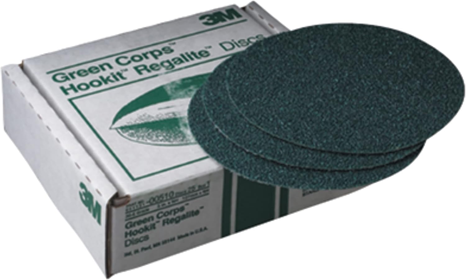 3M Green Corps Hookit Sanding Discs, 00524, No Hole, 8 in, 40+ Grade, Pack of 25 Production Discs, for Coating Removal, Metal Surfaces, Auto Sanding