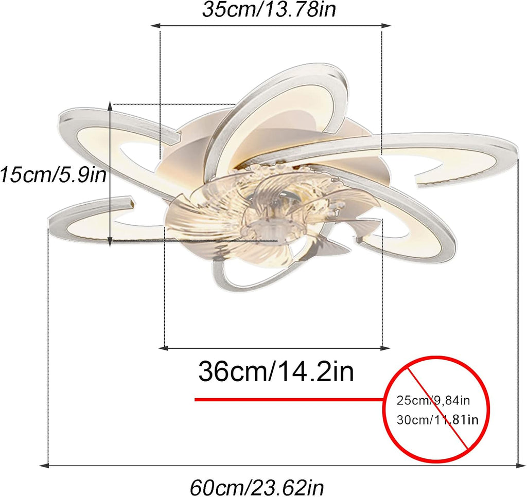 Small Space Ceiling Fan with Light, 23.6' Ceiling Fan with Lights Dimmable LED 6 Speeds Reversible Blades Timing with Remote Control, Ceiling Fans with Light Flush Mount (White)