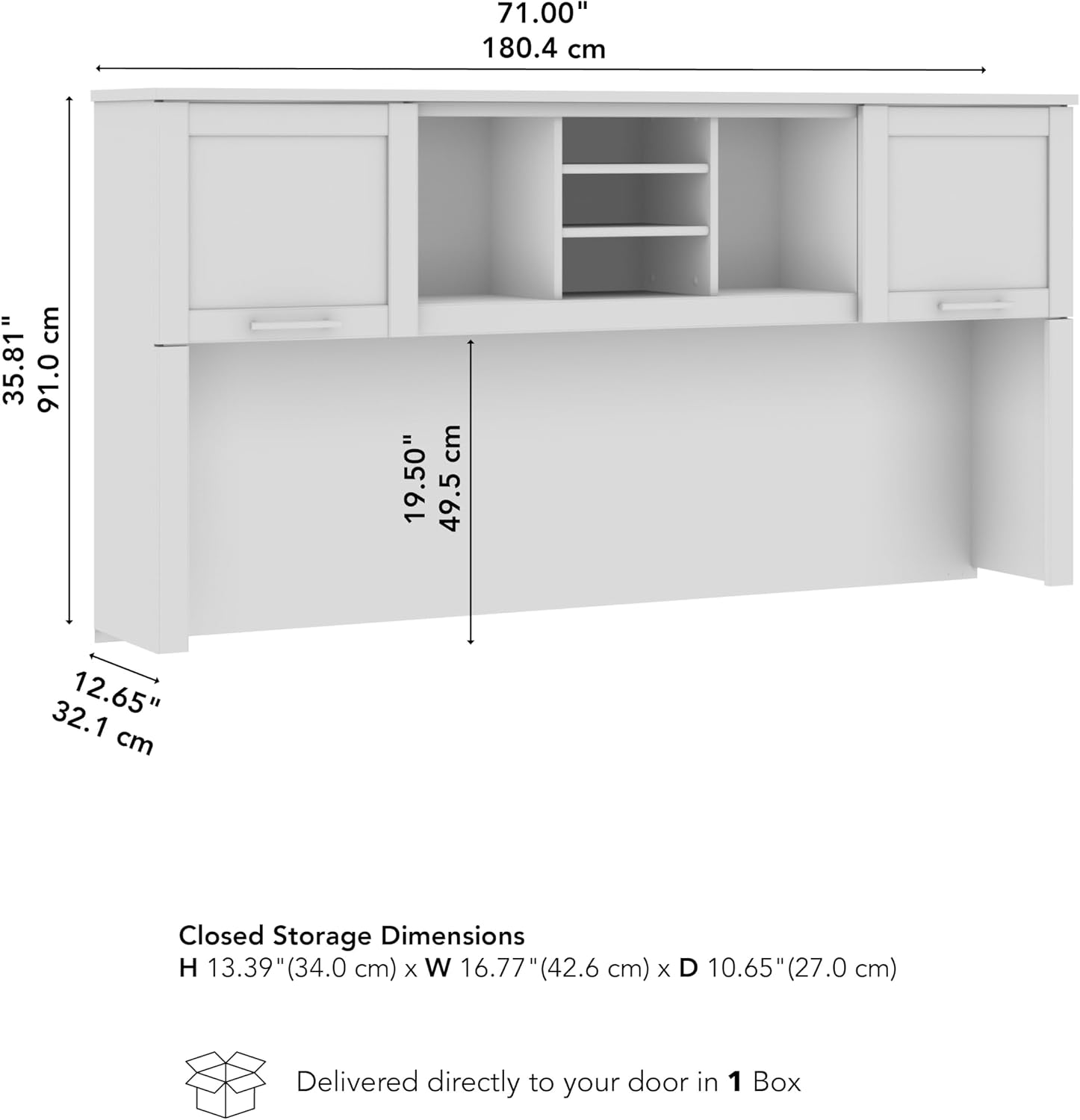 Bush Home 72-Inch Desk Hutch, Office Storage Organizer with Shelves, Cubbies and Frosted Glass Doors for Computer Desk, Home Office Furniture, Somerset Collection, Fresh Walnut