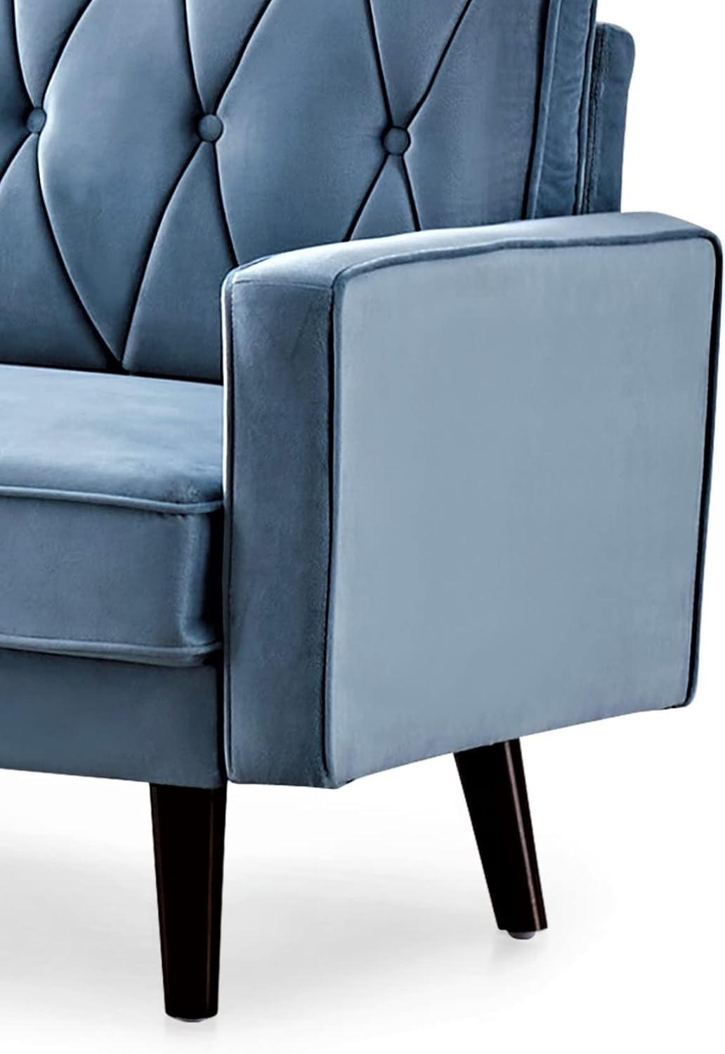 Container Furniture Modern Style Tufted Velvet Couches for Living Room with Soft Fabric Upholstery and Solid Wood Frame, 2 Piece Sofa and Loveseat Set, Light Grayish Cyan
