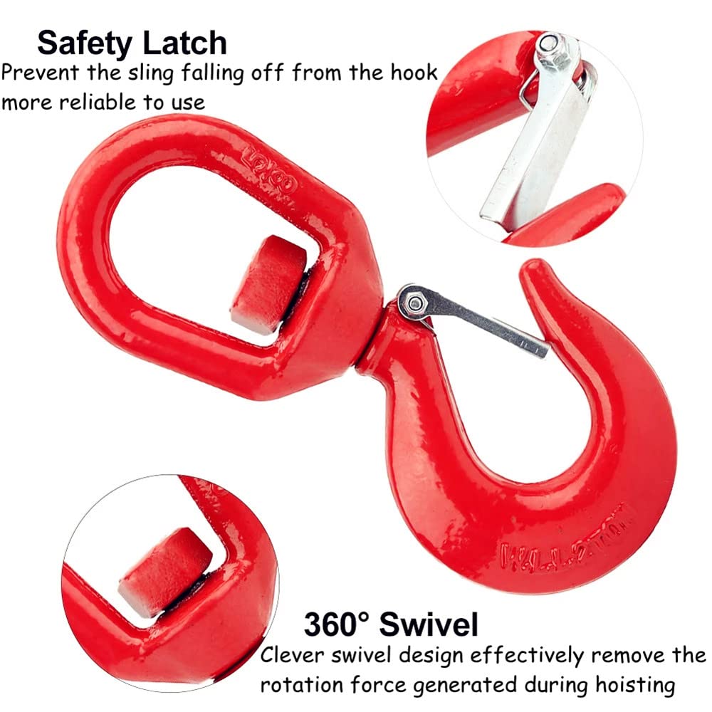 15 Ton Swivel Hook Heavy Duty Swivel Lifting Hook Rigging Swivel Hoist Hook with Latch for Crane Forklift (15T)
