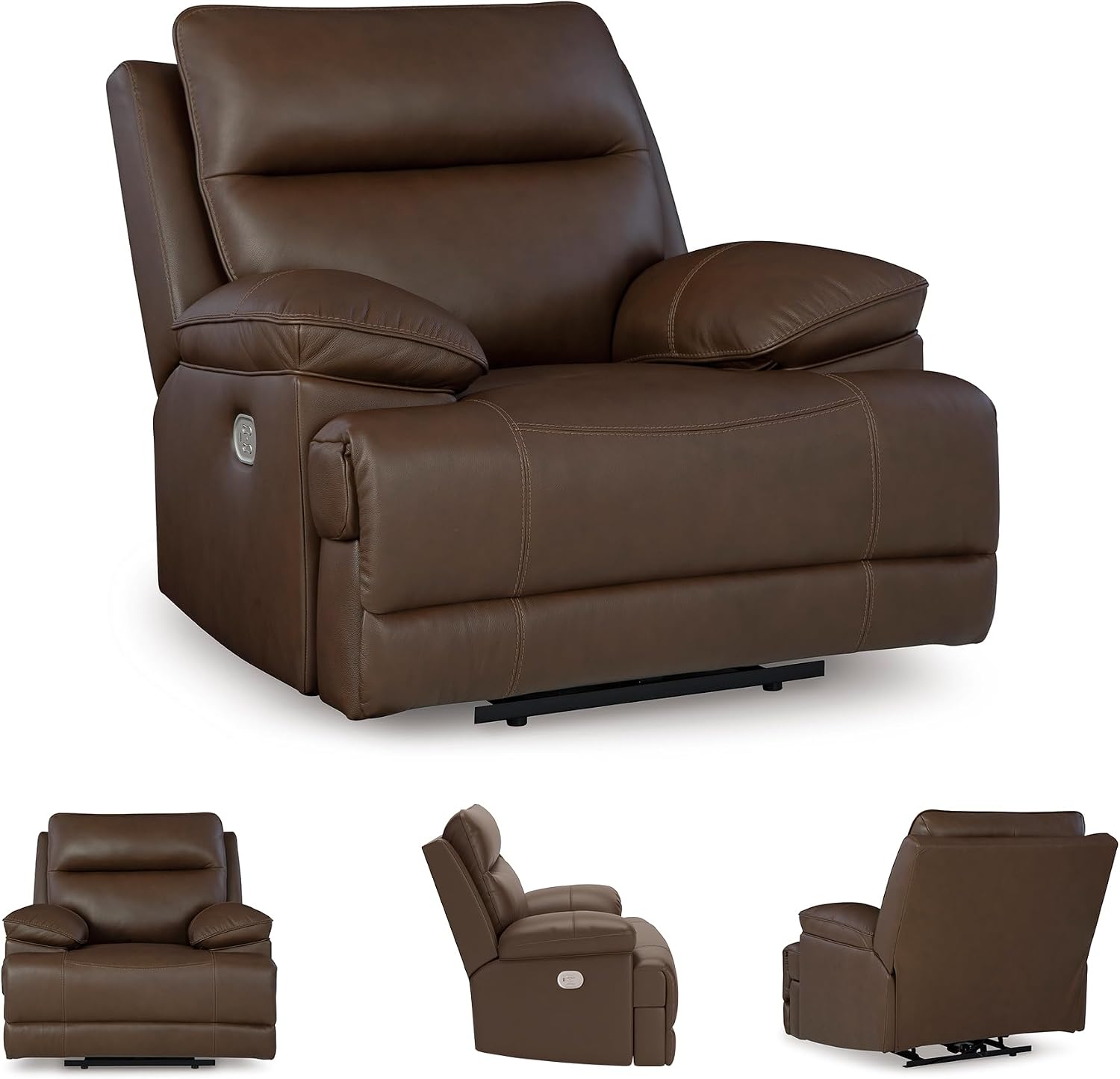 Signature Design by Ashley VonRyan Modern Zero Gravity Leather Match Power Recliner with Adjustable Headrest and USB Ports, Dark Brown